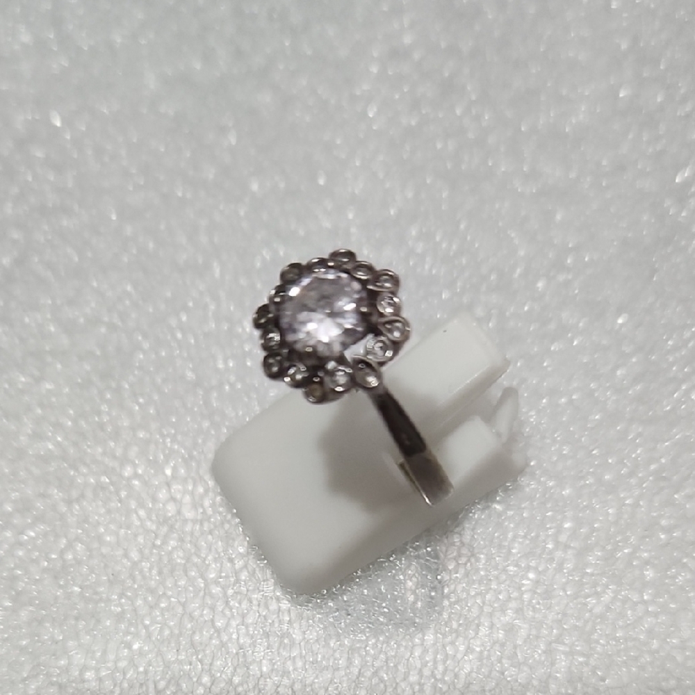 Stearling Silver 925 Floral Cubic Zirconia Ring Sz 8 ADJUSTABLE.